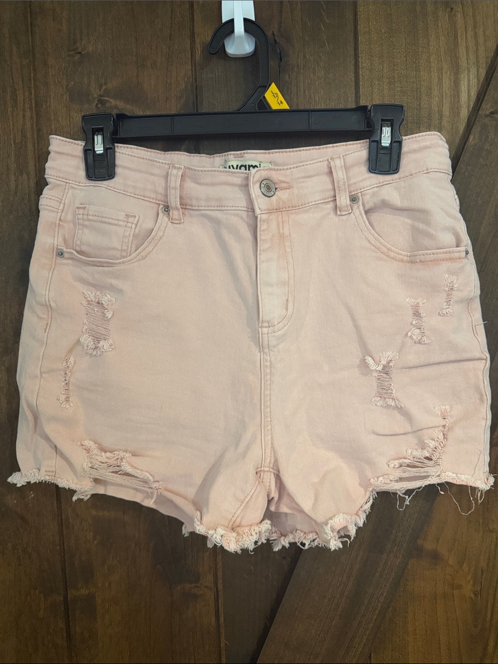 High-Rise Distressed Pink Denim Cutoff Shorts